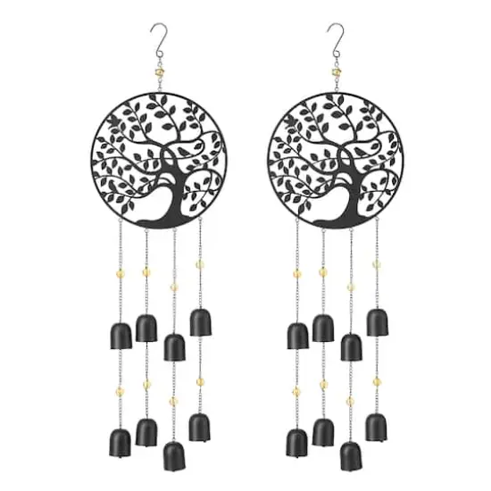 Glitzhome&reg; Matte Black Metal Tree of Life Windchime with Bells {1}