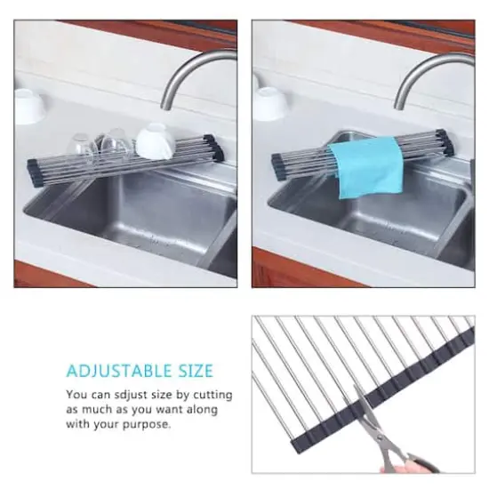 NEX&trade; Foldable Gray Silicone Over-the-Sink Dish Drying Rack {4}