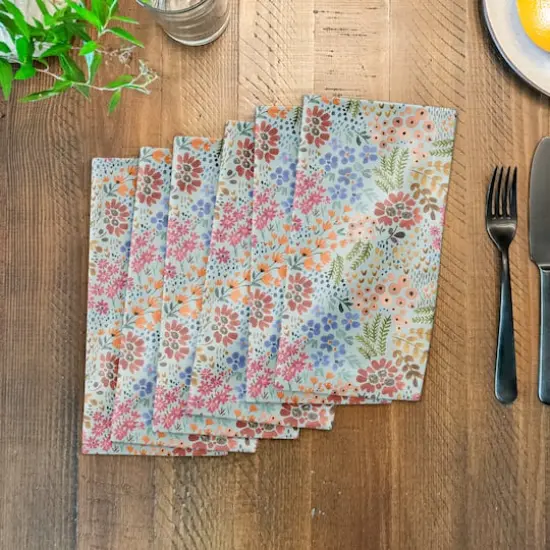 Wild Flower Floral Cotton Twill Napkin Blue {4}