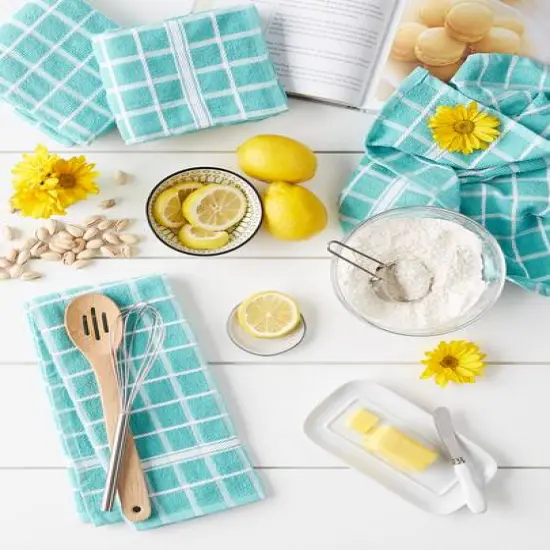 DII&reg; Solid Windowpane Terry Dishtowels, 4ct. Aqua {7}