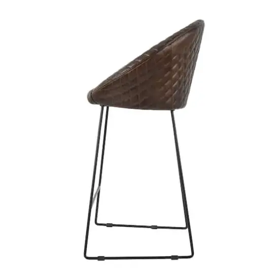 41.5" Leather Round Diamond Tufted Bar Stool with High Back Dark Brown {5}