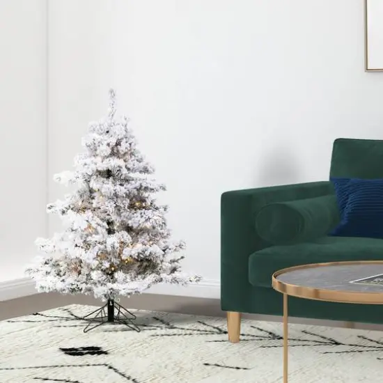 4.5ft. Pre-Lit Flocked Alaskan Pine Artificial Christmas Tree, White LED Lights {3}