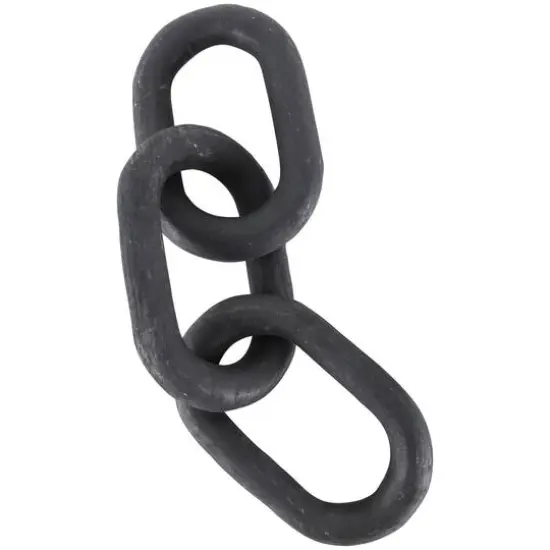 23" Matte Black Distressed Wood 3-Link Chain Sculpture {7}