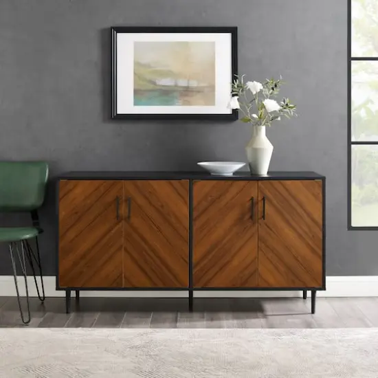 Walker Edison 58" Acorn Bookmatch & Black Mid Century Modern TV Buffet {3}