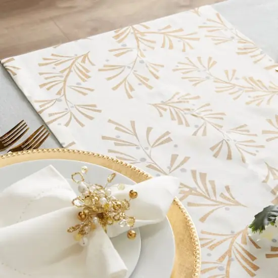 DII&reg; 72" Metallic Holly Leaves Table Runner {9}