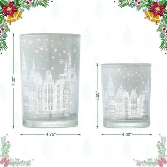 Glitzhome&reg; Christmas Building Glass Candle Holder Set {9}