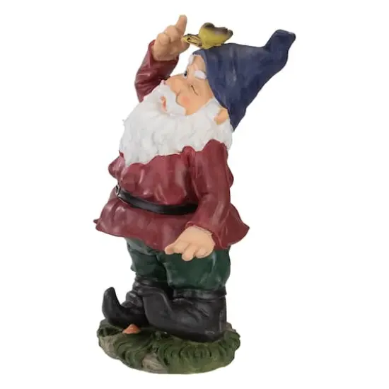 11.25" Red & Green Gnome with Butterfly Outdoor Garden Statue {4}