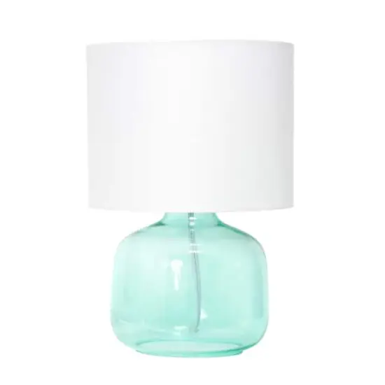Simple Designs 14" Glass Table Lamp with White Fabric Shade Aqua/White {1}