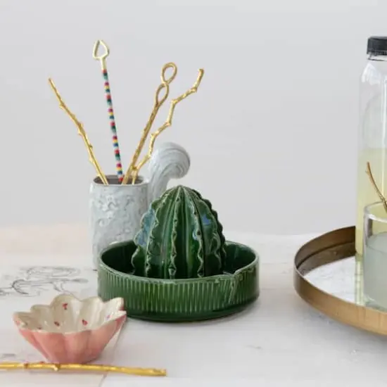 Hello Honey&reg; 4" Green Cactus-Shaped Stoneware Juicer {5}