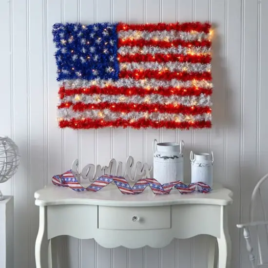 3ft. Pre-Lit Red, White & Blue American Flag Wall Panel, Warm LED Lights {5}