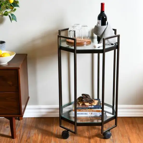 Hello Honey&reg; Octagon Black Metal Bar Cart {7}