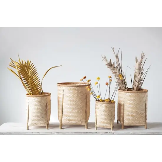 Hello Honey&reg; Natural Woven Bamboo Baskets with Legs Set {3}