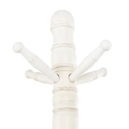 5ft. Wood Coat Rack with Scrolled Feet & Leaf Carvings White {7}