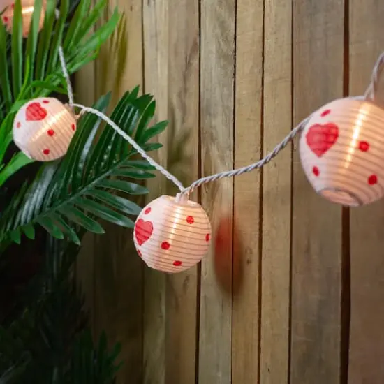 10ct. White & Red Heart Paper Lantern Valentine's Day String Lights {3}