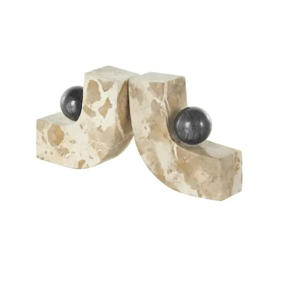 5" Brown Marble Arched Curved Bookends with Black Orbs, 2ct {5}