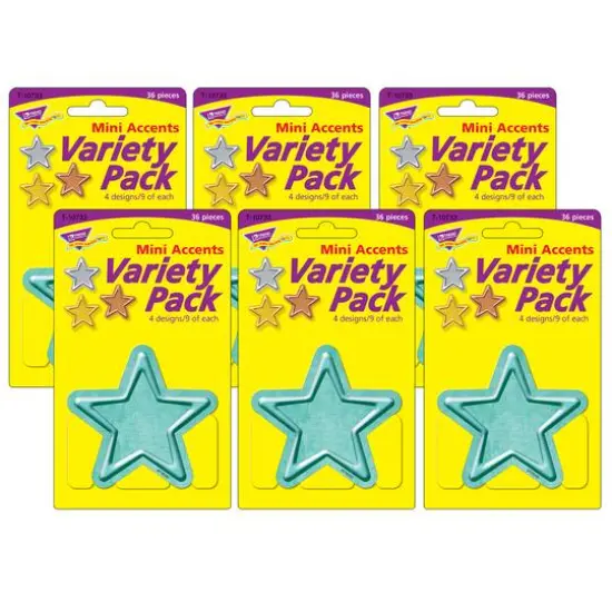 Trend I Heart Metal Stars Mini Accents Variety Pack, 6 Packs of 36 {1}