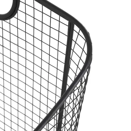 20" Black Metal Storage Basket with Curved Sides & Ring Handles {7}