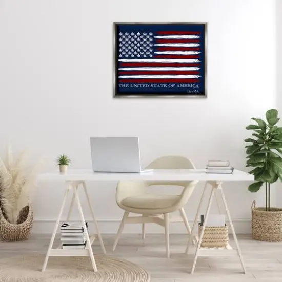 Stupell Industries Herb America Flag Floater Framed Art Gray {3}