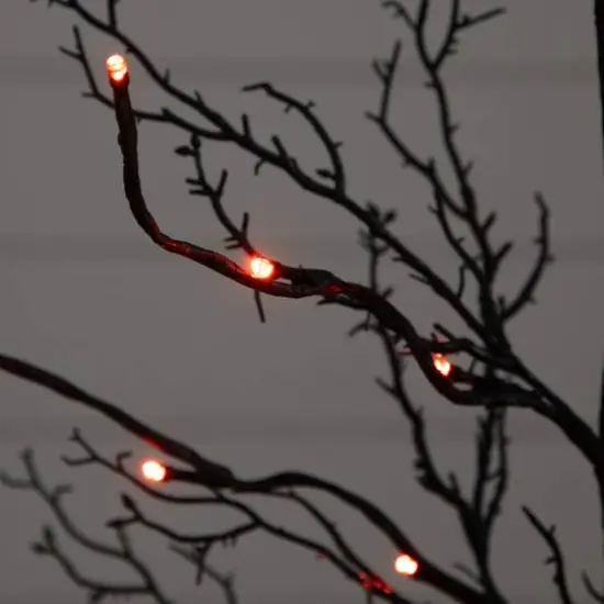 3ft. Pre-Lit Halloween Deluxe Black Twig Artificial Tree with 36 Orange & Purple LED Lights {5}
