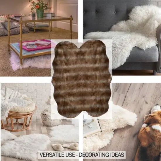 Hastings Home Brown Faux Sheepskin Fur Rug, 4ft. x 5ft. {6}