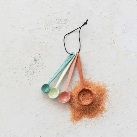 Hello Honey® Multicolor 4-Piece Enameled Stainless Steel Measuring Spoon Set with Colored Edge & Leather Tie {3}