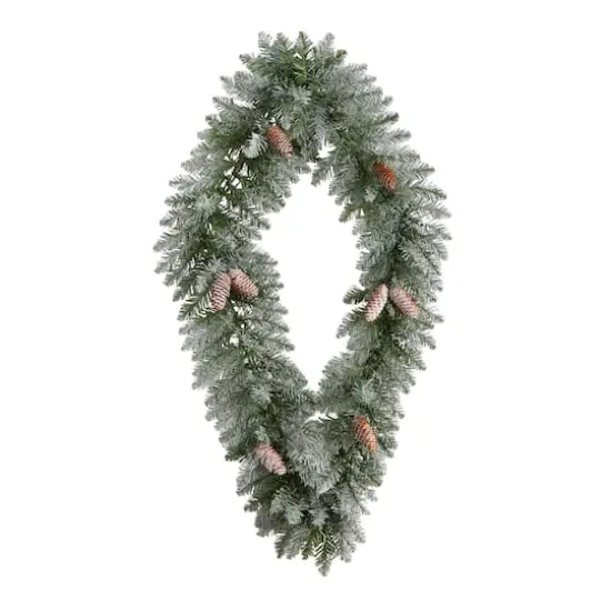3ft. White LED Lights Geometric Diamond Christmas Frosted Wreath With Pinecones {4}
