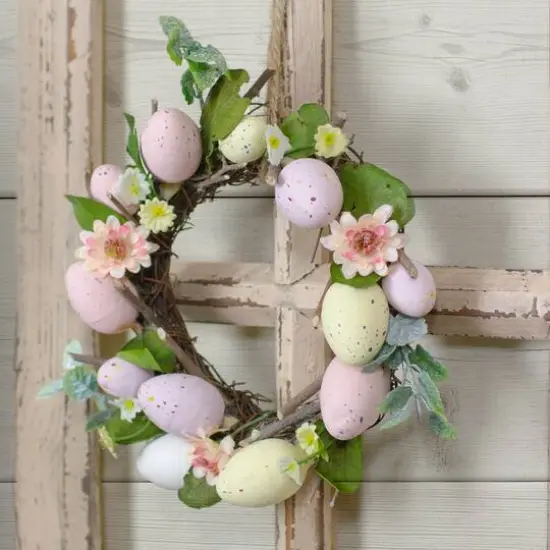 8" Pink & Yellow Pastel Easter Egg Wreath {3}
