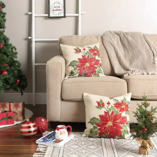 DII&reg; Poinsettia Holly Embroidered Pillow Cover Set {8}