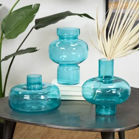 Blue Glass Rounded Vase Set {3}