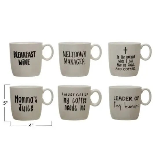 Hello Honey&reg; Assorted Black & White Stoneware Mug with Saying Set {7}