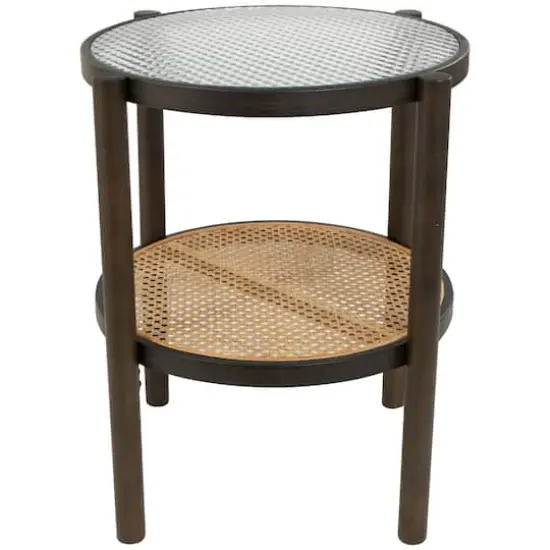 2ft. Brown Rattan Accent Table with Pressed Tempered Glass Top {1}