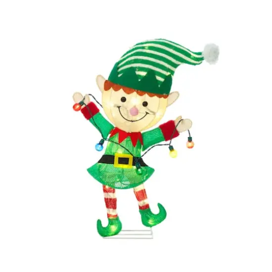 28" Tinself Elf with String Lights Figurine {3}
