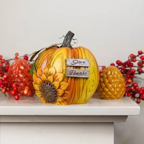 6.5" Orange & Yellow Sunflower Pumpkin Tabletop D&eacute;cor {3}