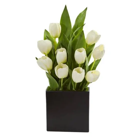 21" Tulip Arrangement in Black Vase White {1}