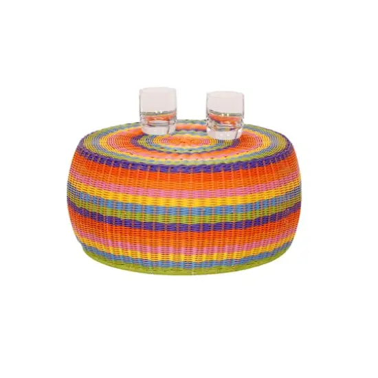 Household Essentials 9" Metal Woven Storage Ottoman Multicolored Stripe {5}