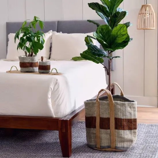 Hello Honey&reg; Rust Striped Woven Jute Basket with Liner Set {13}