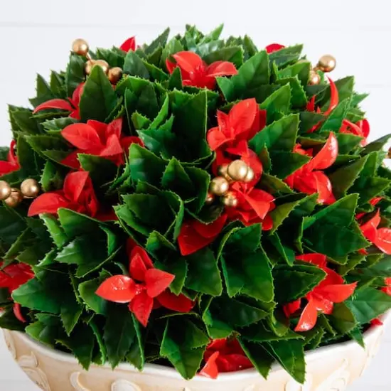 22in. UV Resistant Artificial Red Tip Photinia Christmas Ball in Classic Decorative Planter (Indoor/Outdoor) {4}