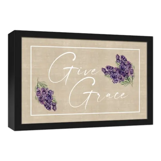 Give Grace Lavendar On Burlap 12" x 18" Black Floating Framed Canvas {3}