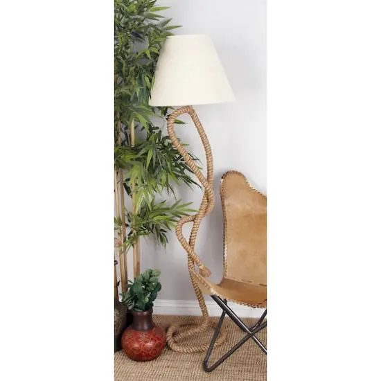 63" Brown Jute Rope & Iron Rustic Floor Lamp {9}