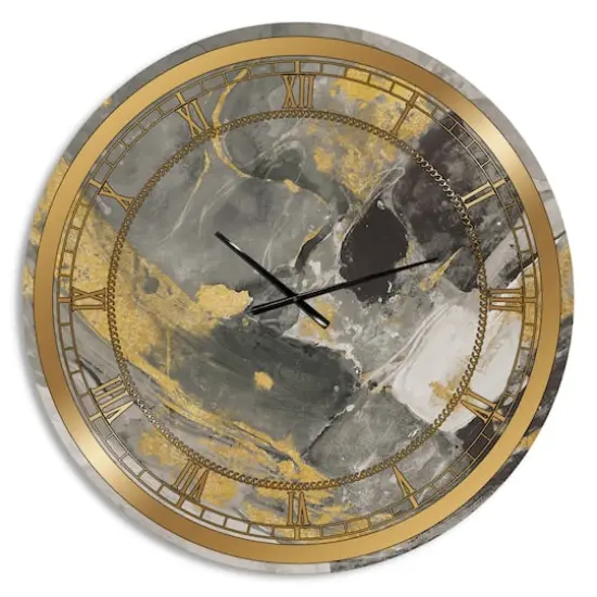 Designart Marble Gold and Black II Glam Wall Clock {1}