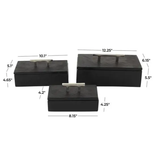 Black Marble Decorative Box with Silver Aluminum Bar Handles, 3ct. {8}