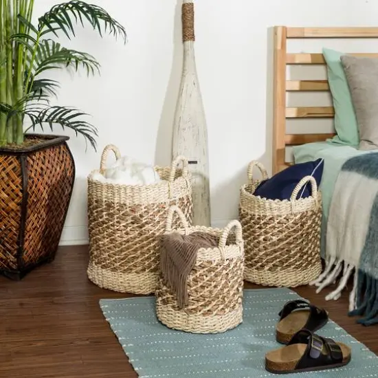 Honey Can Do Coastal Collection Nesting Tea Stained Woven Basket Set {7}