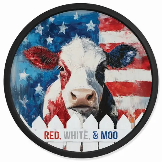 20" x 20" Red, White & Moo Round Framed Print Black {1}