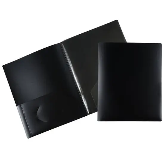 JAM Paper Heavy Duty Plastic 4-Pocket Folder, 2ct. Black {4}