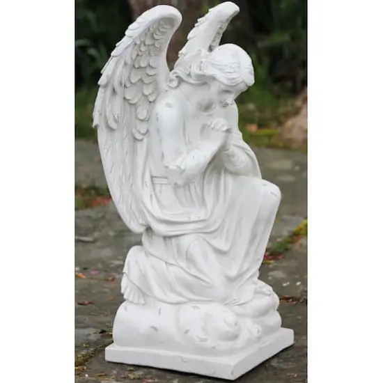 23.5" Distressed Ivory Kneeling Praying Angel Garden Statue {3}