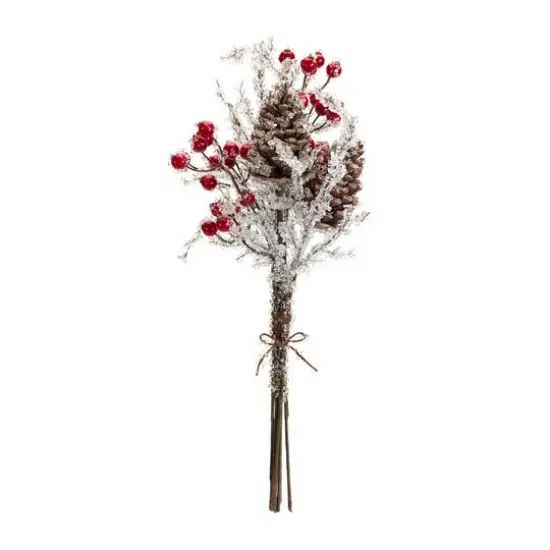 17.25" Silver, Brown and Red Icy Twig/Cone/Berry Bundle, 6ct. {3}