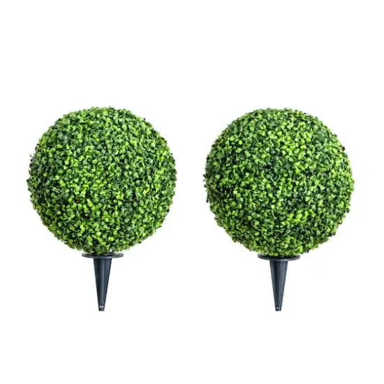 14" UV-Resistant Boxwood Ball Topiaries with Integrated Ground Stakes, 2ct. {1}