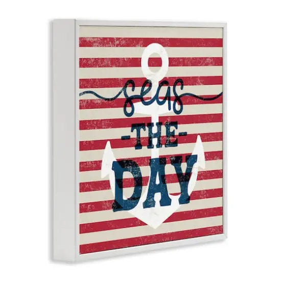 Stupell Industries Seas The Day Americana Anchor & Flag Phrase Framed Giclee Art White {4}