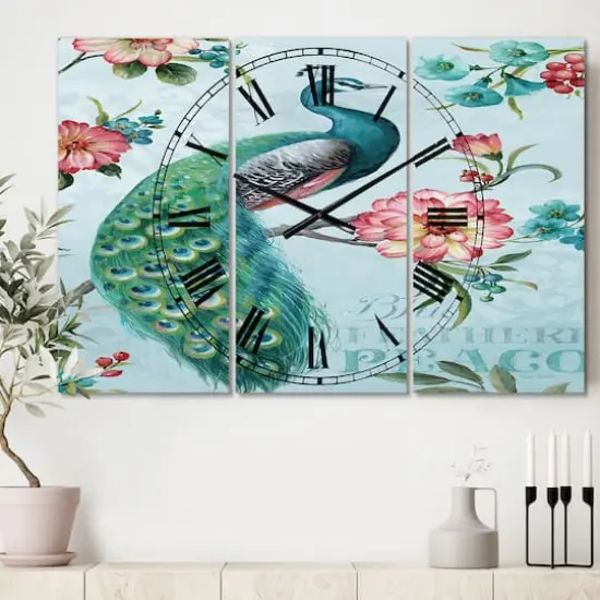 Designart 'Handpainted Peacock Traditional Multipanel Wall Clock {3}