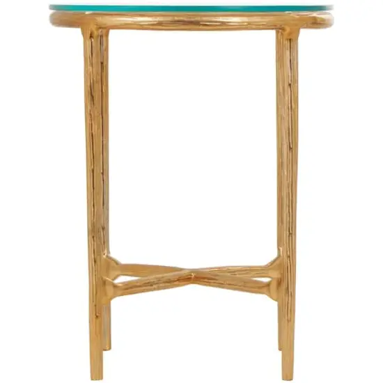 23" Aluminum Textured Accent Table with Glass Tabletop Gold {7}